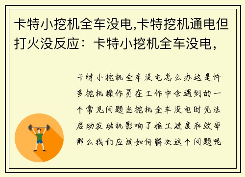 卡特小挖机全车没电,卡特挖机通电但打火没反应：卡特小挖机全车没电，怎么办？